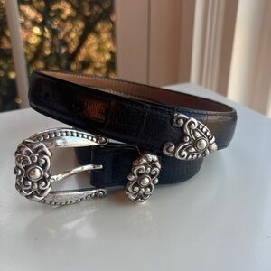 Brighton Black Leather Belt with Silver Buckle-36inch